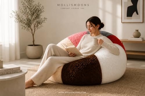 Image of Mollismoons Faux Fur Bean Bag Chair Cover for Adults & Kids | Luxury Lounger & Round Floor Sofa Seating | Modern Cozy Feel | No Beans Included (Colorfull, Teardrop)