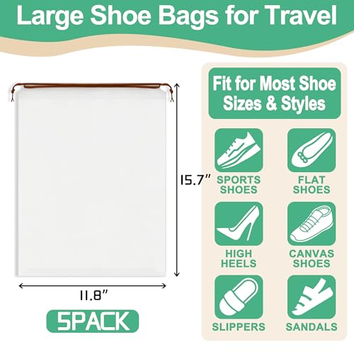 KLASIT Shoe Bags for Travel,15.7 x 11.8 inches,5pack | Large Waterproof Portable Drawstring Clear Shoe Bags,Travel Essentials for Men and Women - Image 3