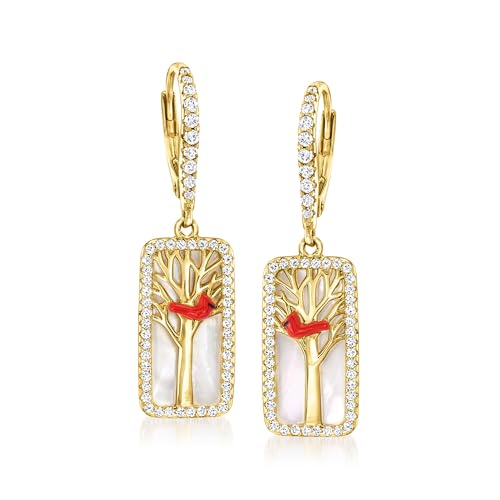 Ross-Simons Mother-Of-Pearl and .70 ct. t.w. White Topaz Cardinal Drop Earrings With Multicolored Enamel in 18kt Gold Over Sterling