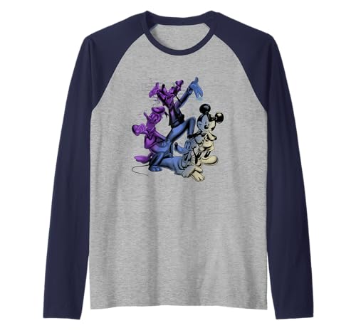 T-shirt raglan Mickey Disney au design portrait graffiti manches bicolores