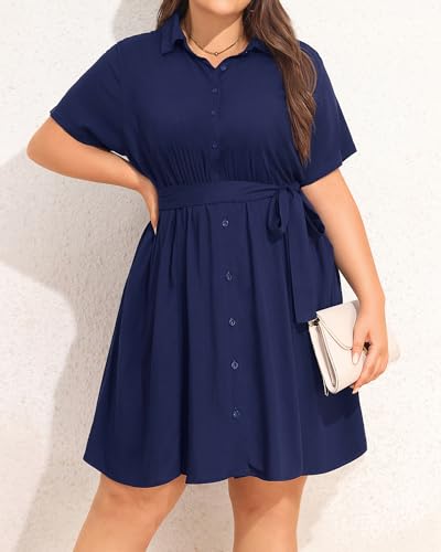 Image of Talisea Plus Size Summer Shirt Dress with Pockets for Women