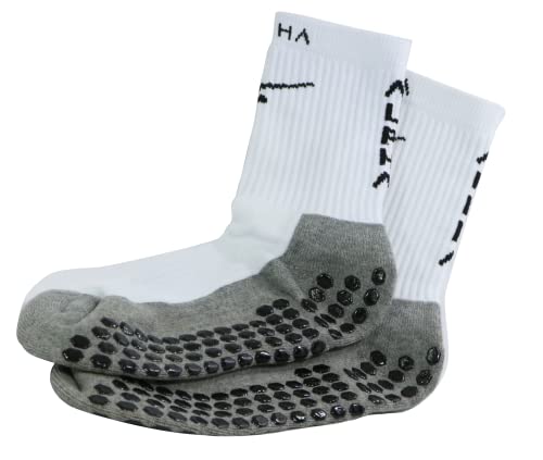 Alpha Training Soccer Grip Socks - Grip Boost Socks for Men, Anti Slip Socks for Men, Women, and Youth, White Soccer Socks (Youth - White)