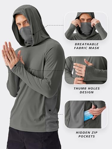 Image of PINSPARK Men's Sun Protection Hoodie with Mask UPF 50+ UV Long Sleeve Shirt Men Rash Guard Performance Fishing Hiking Shirt