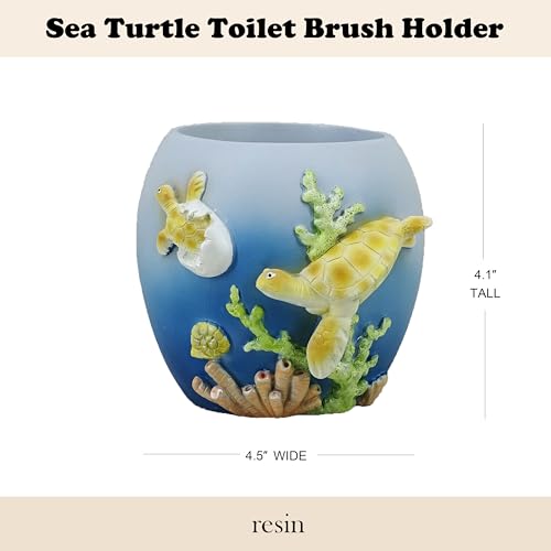 Image of 4 Inch Turtle Toilet Brush Holder, Resin Ocean Bathroom Decor | Resin mother & baby turtle, hygienic lid, ocean blue coastal decor, cute bathroom organizer, YHHRESINKING
