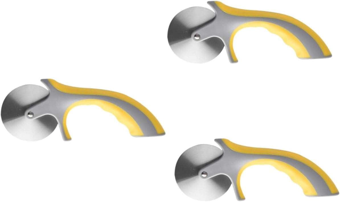SOLUSTRE 3 Pcs Pizza Cutter Pizza Dough Cutter Cheese Slicer Pizza Slicer Pizza Rocker Cutter Pizza Turner Baking Pizza Wheel Cutter Pizza Cutting Tool Kitchen Tool Yellow Stainless Steel