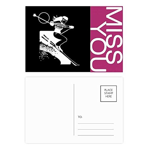 Cartes postales ski d'hiver noir idéales comme cartes de remerciement créatives