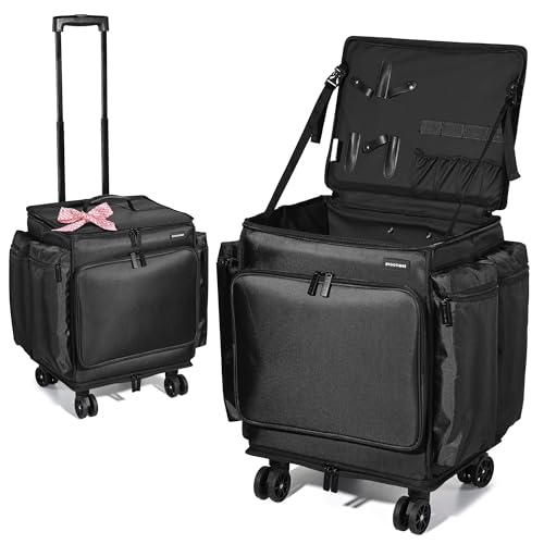 BYOOTIQUE Rolling Makeup Train Case Soft Sided Travel Cosmetic Organizer Storage 1680D Nylon Fabric Trolley Suitcase Mobile Barber Station, Black