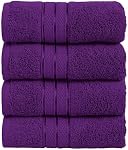 Elegant Comfort Three Line Ensemble de serviettes en popcorn pour salle de bain 16 x 28 pouces, qualité de l'hôtel Premium 4-Pack Serviettes à main, 100% Coton turc, doux et durable, sec rapide et très absorbant, violet