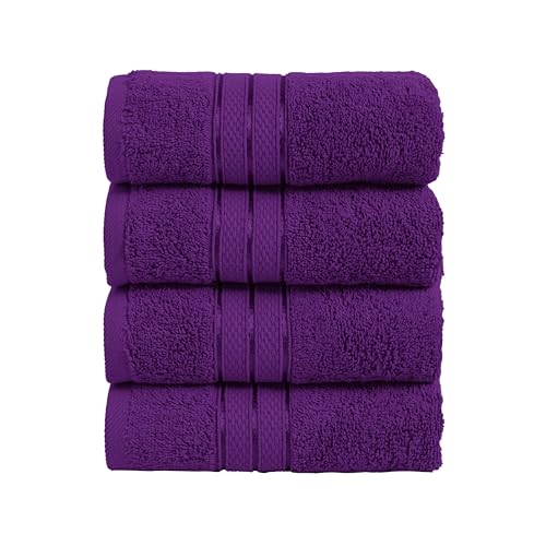 Image of Elegant Comfort Three Line Popcorn Towel Set for Bathroom 16 x 28 inches, Premium Hotel Quality 4-Pack Hand Towels, 100% Turkish Cotton, Soft and Durable, Quick Dry and Highly Absorbent, Purple