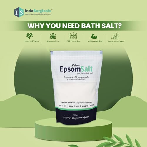 IS IndoSurgicals Natural Epsom Salt - Bath Salt for refreshing bath soak, relieves muscle and body aches & pain - epsom salt for plants in garden - 900 gm