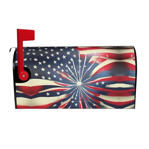 American Flag Firework Print Mailbox Covers,Outdoor Decor,Unique Oxford Cloth Design For Easy Recognition And Protection