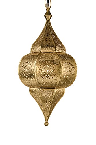 Orientalische Lampe Pendelleuchte Gold Malha 50cm E14 Lampenfassung | Marokkanische Design Hängeleuchte Leuchte aus… – Bild 6
