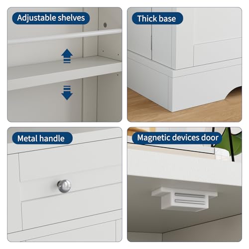 MegaChoice Modern Sideboard Buffet Cabinet with Storage, 55 in Wood Coffee Bar Cabinet with Drawer, Shelves & Door Shelves, Buffet Table Credenzas for Kitchen Dining Room Living Room, White by MegaChoice - Image 4