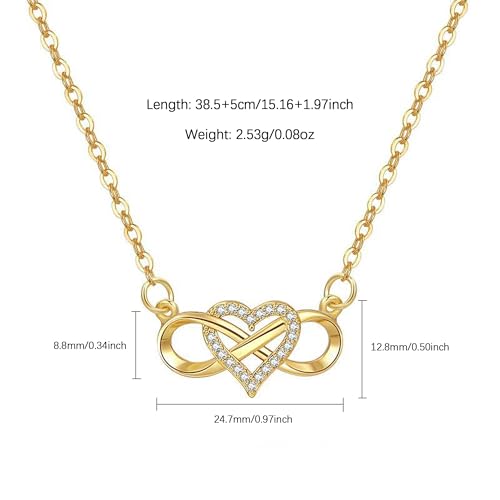 LOVECOM 925 Sterling Silver Infinity Heart Necklace for Women Mother Daughter 14K Gold Plated Cubic Zirconia Forever Love Heart Pendant Necklace Jewelry Christmas Gifts for Mom Friends4