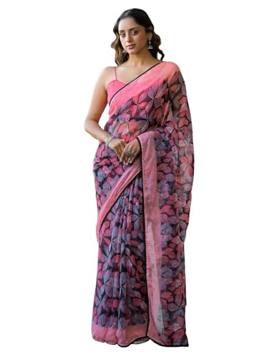 Image of SIRIL Women's Chiffon Printed Saree with Unstitched Blouse Piece