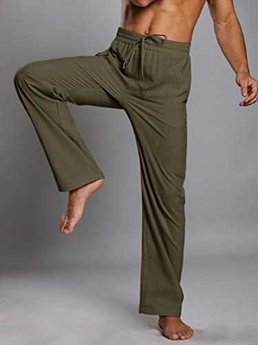 Image of PASLTER Mens Cotton Linen Pants Casual Summer Beach Pants Dress Trousers | Loose Fit, Elastic Drawstring Waist, Lightweight, Straight-Legs, Slacks, Yoga, Work, Vacation, Quick Dry