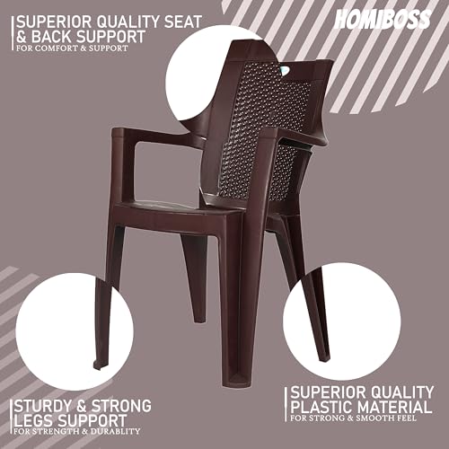 Image of Homiboss ( ROSA Plastic Chairs | Plastic Chair for Home, Living Room | Living Room | Office, Outdoor-Garden | Dust Free | Color- Brown | Set of 3 Pieces