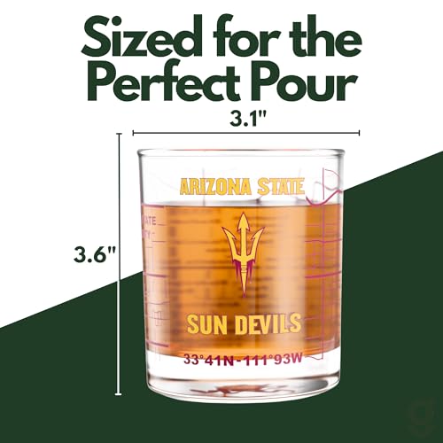 Image of Greenline Goods Arizona State University Sun Devils Whiskey Glasses Set of 2, 10 oz Rocks Glasses with Full-Color Logo & Campus Map - Officially Licensed Bourbon Glass Gift for Alumni & Fans