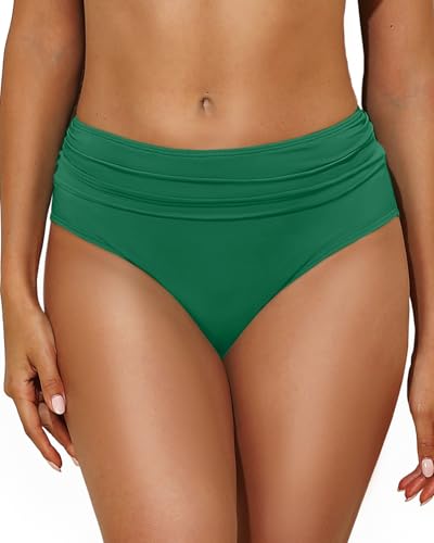 Image of Tempt Me Women Mid Rise Bikini Bottoms Full Coverage Swimsuit Ruched Scrunch Swim Bottom