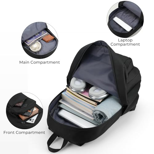 Image of ZUBOND Unisex Black Backpack for School, Lightweight Boys Girls Backpack Fits 17.3 Inch Notebook, Water Bottle Pocket - Ideal for Teens, College Students, Adults