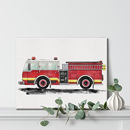 Firetruck Canvas Wall Art Watercolor Transportation Vehicles Fire Engine Canvas Painting Prints For Home Boys Bedroom Nursery Wall Decor Framed Artwork Gifts(12X15 Inch) #TOP5