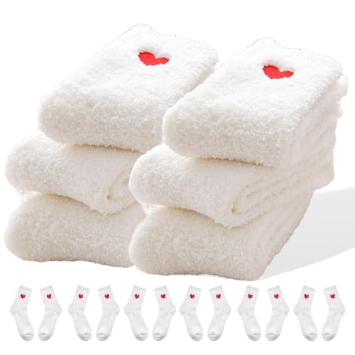 Fuzzy Socks Heart Shaped 3,6 Pairs Winter Cozy Warm Socks for Women Indoor Comfy Home Sleeping Floor Sock