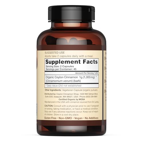 Ceylon Cinnamon Shop Organic Ceylon Cinnamon USDA Certified Supplement, 90 Capsules