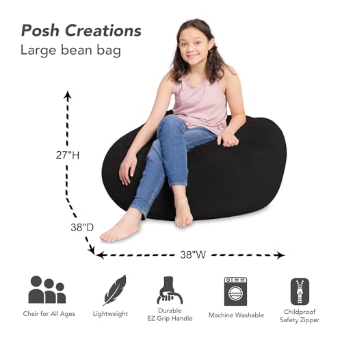 Posh Creations Bean Bag Chair for Kids, Teens, and Adults Includes Removable and Machine Washable Cover, Soft Faux Rabbit Fur - Black, 38in - Large