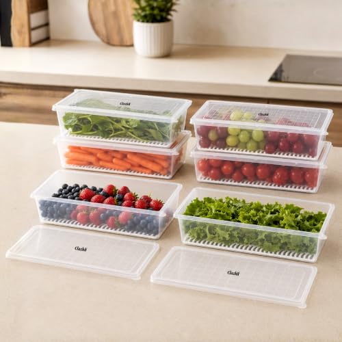 Clazkit Food Storage Containers & Fridge Organizer Set with Airtight Lids | BPA-Free Transparent Kitchen Storage Boxes | Stackable Refrigerator Containers for Fruits, Vegetables & Snacks - PACK OF 6