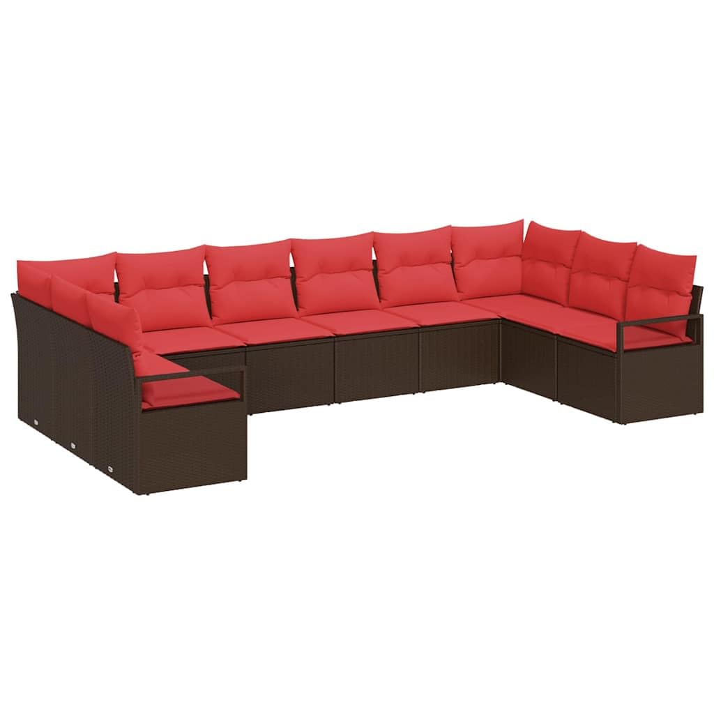 Generisch Gartensofa-Set 10 STK. Braun und Rot Poly-Rattan,Gartensitzmöbel,83.4kg-3355233
