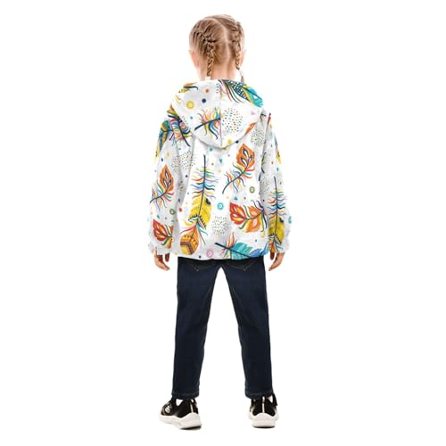 OTVEE Boho Feathers Pattern Kids Hoodie Jacket Fall Spring Full Zip Warm Outwear Coat4