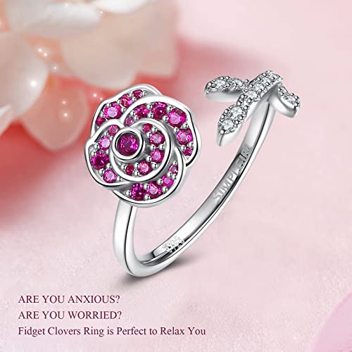 SIMPLGIRL 925 Sterling Silver Anxiety Spinner Fidget Rose Flower Ring for Women Girls Fidget Rings for Anxiety Spinning Adjustable Spinner Band Ring Jewelry Gifts - Image 3