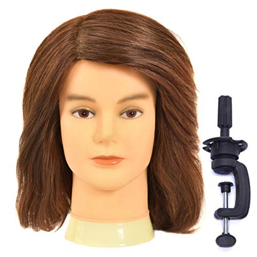 KARIANA, Male Mannequin Head with 100percentage Human Hair 10 Inches 3B Color Cosmetology Hairdresser Practice Training Doll Head for Hair Styling with Table Clamp Stand