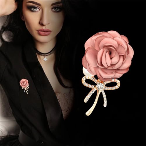 Image of WCRAZYE Elegant Rose Flower Brooch Pin for Women Men Wedding Party Gentleman's Essentials Handmade Crystal Pearl Fabric Flower Lapel Pin Dress Suit Accessories Boutonniere Ideas Gift Valentine's Day