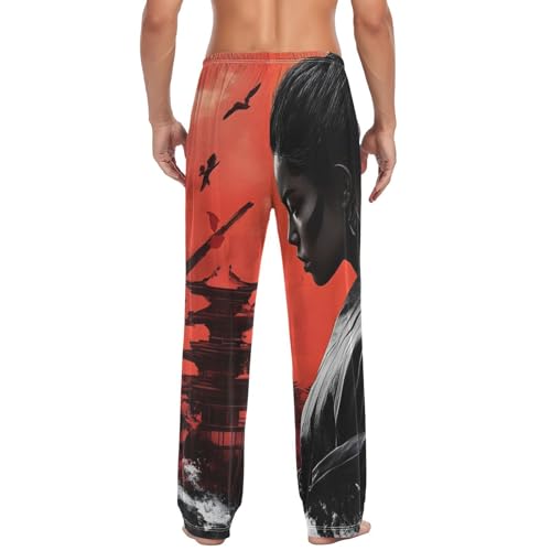 AIXIWAWA Mens Pajama Pants-Watercolor Samurai, Soft Sleep Lounge Pajamas Bottoms with Pockets Drawstring S2