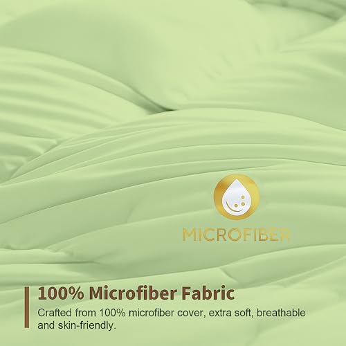 Image of Bed Comforter - Single Size - Sage 300 GSM Quilt Blanket Rajai - Winter Warm Down Alternative Duvet Insert with Corner Ties
