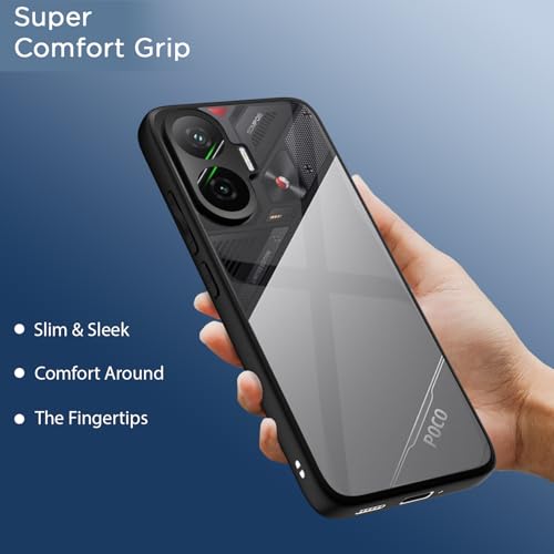 Image of Amazon Basics TPU+PC Back Cover for Poco F7 5G | Shockproof Sleek Hybrid Armor Bumper Case (Black)