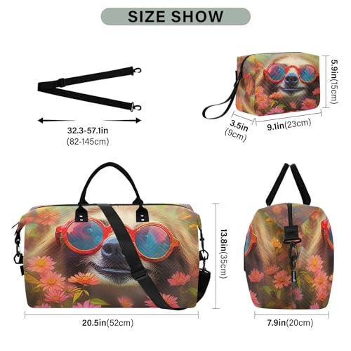 Large Travel Duffel Bag, Cute Sloth Daisy Sports Tote Gym Bag, Shoulder Weekender Overnight Bag for Women Men, Carry On Luggage with Toiletry Bags3