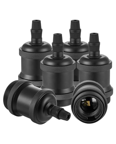 Vecys 6 PCS E27 Vintage Bronze Lamp Socket Adapter Edison Retro Lamp Holder Adapter for Vintage Light Bulbs Pendant Lamp(Black)