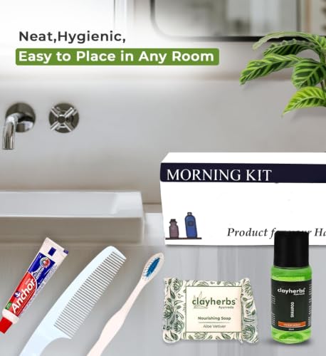 Image of Pack-50kit Morning Kit In Card Box and Free Dental Floss With Each Kit | Hotel Accessories | Hotel Guest House Toiletries Kit | 20 Ml Shampoo, 15g Soap, Comb, 8g Toothpaste & A Brush