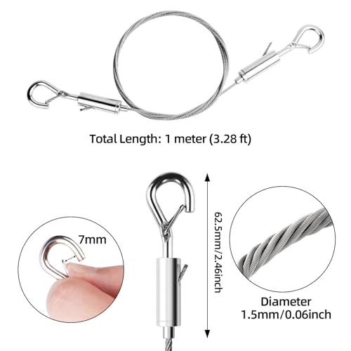 Image of 2PCS Picture Hanging Wires, 1m*1.5mm Adjustable Wire Picture Hanging Kit, Mirror Frame Hanging Kit for Photo Frame Picture Artwork, Mirror Hanging, Holds up to 66 lbs. (A-1M-2PCS), ‎Silver