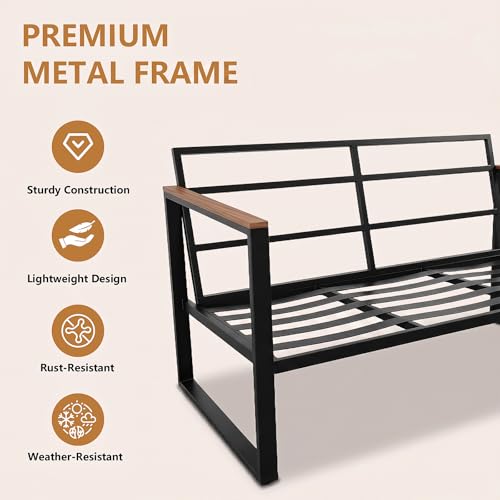 Image of Modern Patio Furniture Set, 4 Pieces Outdoor Conversation Set with Coffee Table, Metal Patio Furniture with 4 inch Washable Foam Cushions, Ships in 1 Box, Beige