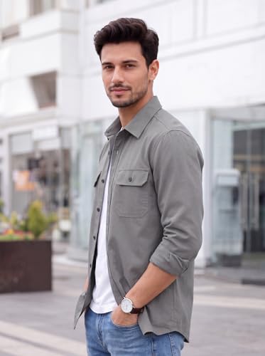 Image of Amazon Brand - INKAST Men's Cotton Blend Button Down Shirt | Long Sleeve Casual Lightweight Breathable Collared Shirts | Soft Comfortable Everyday Wear |Two Flap Chest Pockets |Using like Jacket Shirt