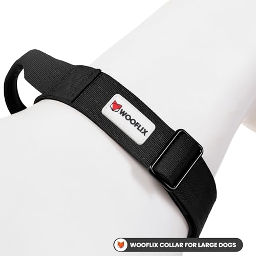 Image of Wooflix Metal Dog Collar for Training and Walks | Nylon Collar with Tactical Metal Buckle and D-Ring for Medium and Large Dogs | Dog Collar for Heavy Breed Dogs (Black T2, Large)