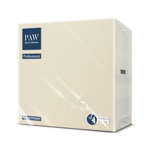 PAW - Soft Point Servietten (38 x 38 cm) | 50 Stück Gastroservietten | Weich und robust | Ideal für den täglichen Gebrauch, Kneipen und Cafés | Einfarbig Champagner