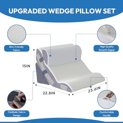 Ahpmeoa 3PCS Wedge Pillow Set for After Surgery, Back Pillow for Bed Sitting up, 6-in-1 Foam Wedge Pillow for Acid Reflux & Back Pain Relief, Post Surgery Pillow for GERD & Snoring, White - Thumbnail 2