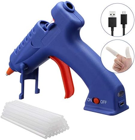 VADIV MINI Hot Glue Gun Cordless, Children Glue Gun Kit With 30 Glue Sticks For DIY, Crafts, Art Creation, Blue (Transparent glue stick)