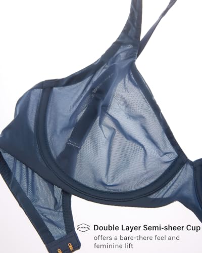 Image of INLYRIC Women's Mesh Balconette Bra Unlined | Ultra-soft, Unlined, Underwire, Light Support, No Padding, Semi-sheer, Demi, Seamless Look, Sexy, Supportive Comfortable