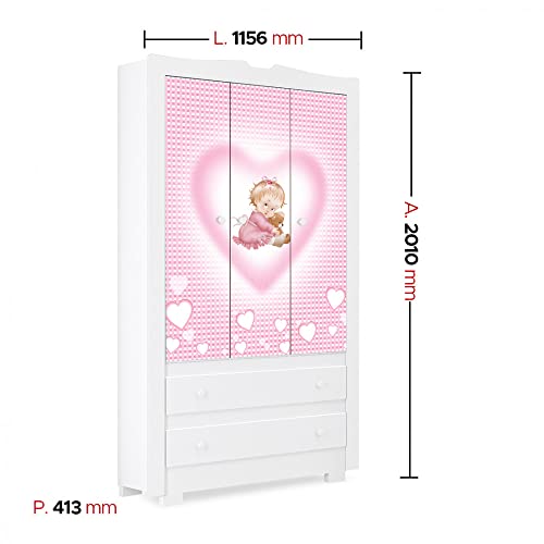 Guarda-Roupa Infantil Happy 3 PT Branco e Rosa
