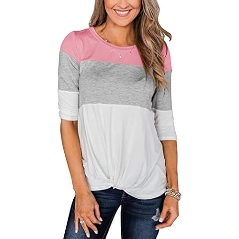 Minthunter Women's Half Sleeve T Shirts Casual Color Block Round Neck Spring Tops (X-Large, White) Cover